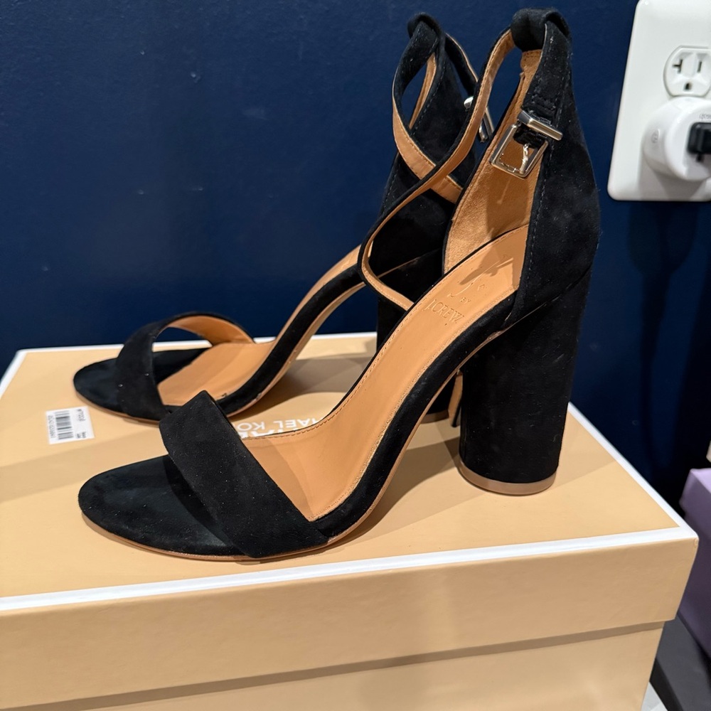 J. Crew Black Suede Block Heel Sandals